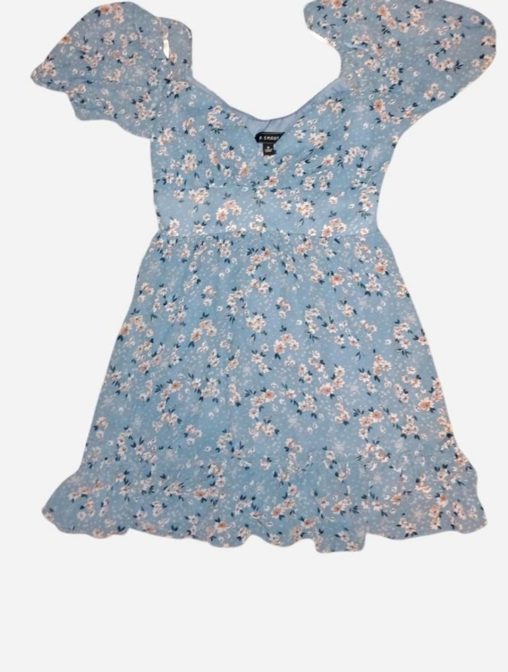 B. Smart Blue Floral Puff Sleeve Top - Size Small